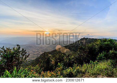 Sunrise View Of Landscape At Tropical Mountain Range Phu Rua National Park Loei Thailand