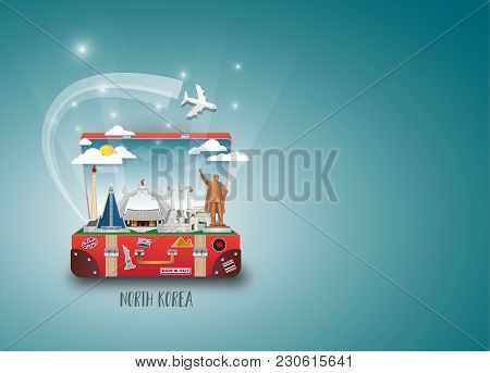 North Korea Landmark Global Travel And Journey Paper Background. Vector Design Template.used For You
