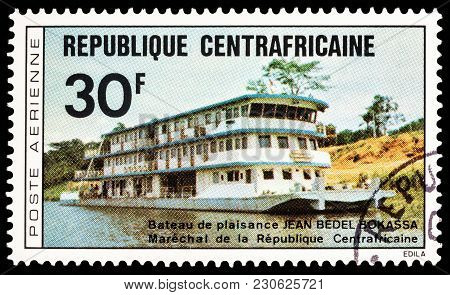 Moscow, Russia - March 12, 2018: A Stamp Printed In Central African Republic Shows Recreation River 