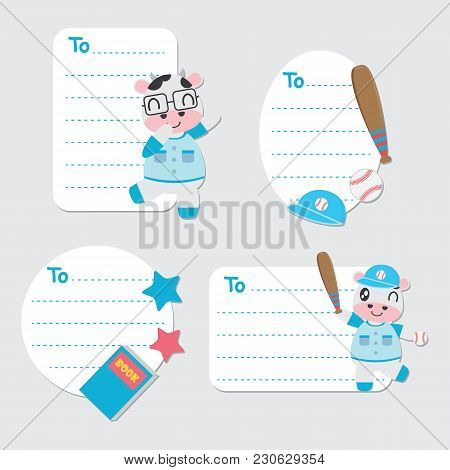 Cute Cow Boy And Toys Vector Cartoon Illustration For Birthday Gift Tags Design, Postcard And Sticke