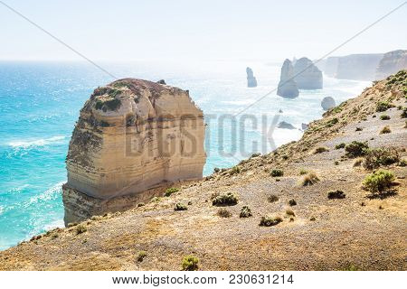 Behind The Cliffs At Twelve Apostels Overlooking The Sea At The Great Ocean Road, Victoria, Australi