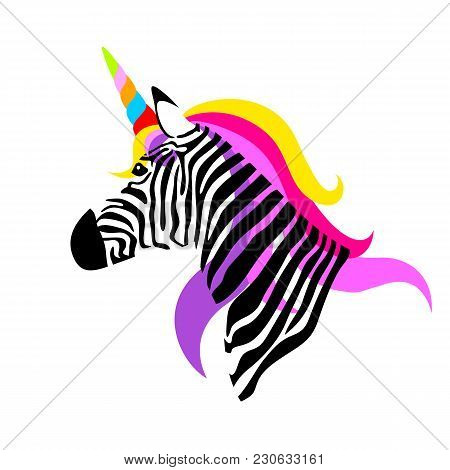 Colorful Unicorn Zebra. Vector Illustration Isolated On White Background.