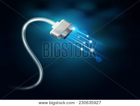 Future Technology Large Data Transfer With New High Speed Data Transfer Cable...vector Realistic Fil