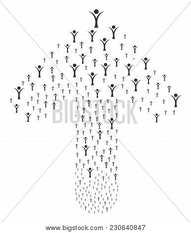 Abstract Man Illustration Organized In The Shape Of Upwards Navigation Arrow. Ahead Direction Arrow 