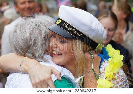 Stockholm, Sweden - Jun 13, 2017: Proud Grandmother Hugging Her Graduating Daughter At The Dance Sch