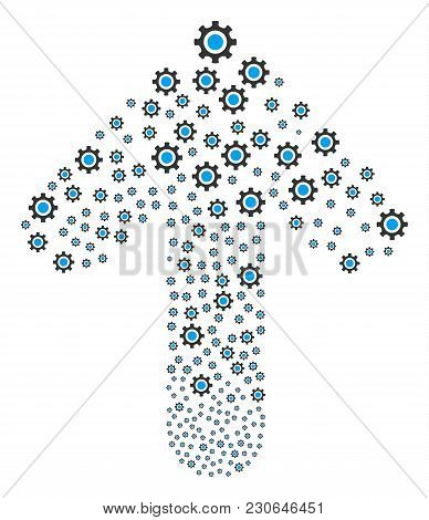 Cogwheel Illustration Organized In The Figure Of Up Movement Arrow. Forward Movement Arrow Figure Do