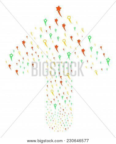 Confetti Stars Composition Organized In The Combination Of Forward Navigation Arrow. Up Direction Ar