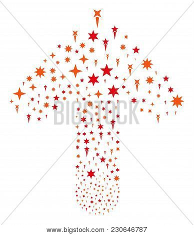 Confetti Stars Pattern Designed In The Shape Of Forward Direct Arrow. Ahead Direction Arrow Shape Co