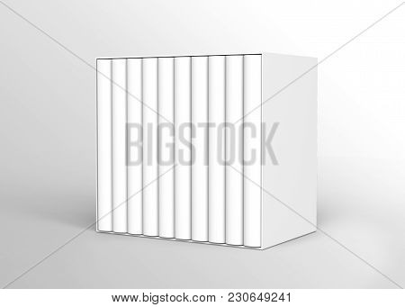 Blank Book With Cardboard Box Cover, Set Of Books In Case In 3d Render