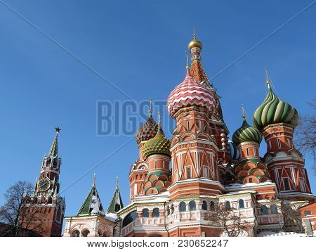 Red Square In Moscow. Kremlin And Cathedral