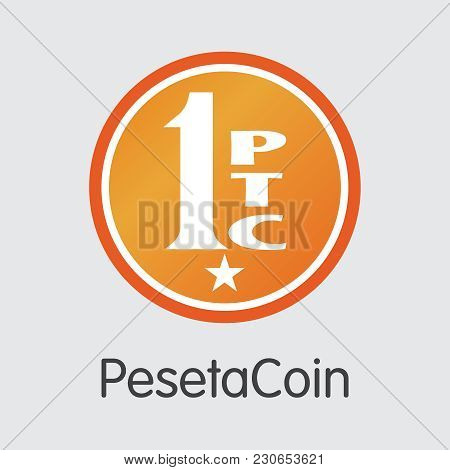 Pesetacoin Finance. Crypto Currency - Vector Sign Icon. Modern Computer Network Technology Sign Icon