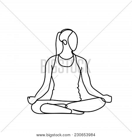 Joga Pose Silhouette Sketch Woman On White Background Healthy Lifestyle Concept Vector Illustration