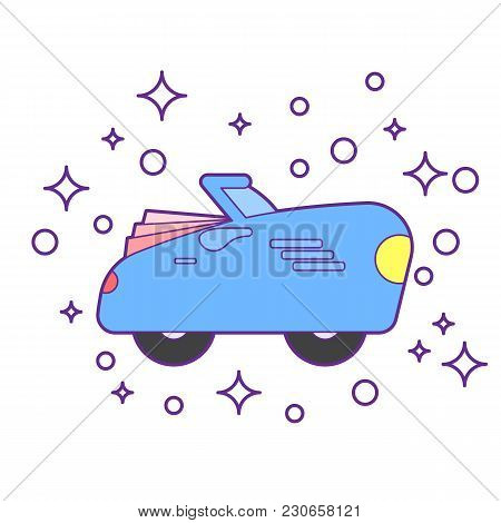 Retro Red Car Vintage Isolated. Side View. Vector Flat Style Illustration