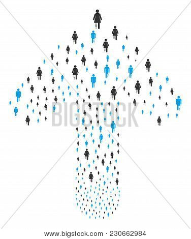 Patients Illustration Organized In The Figure Of Upwards Path Arrow. Up Direct Arrow Collage Compose