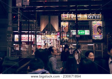 Osaka , Japan - January 17, 2018 : People Shopping At Hankyu Higashi-dori Shopping Street, Osaka.