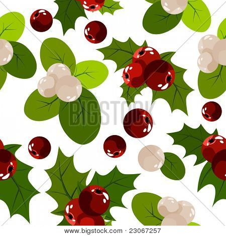 Bezešvé vánoční vzor s holly berry a snowberry