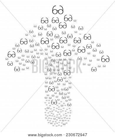 Spectacles Pattern Made In The Group Of Upwards Directed Arrow. Ahead Way Arrow Collage Created From