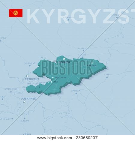 3d Verctor Map Of Cities And Roads In Asia. Kyrgyzstan And Its Neighbors.