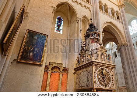 Lyon, France, March 11, 2018 : Lyon Astronomical Clock. Built In 1379, The 9 Meter Tall Clock Sits I