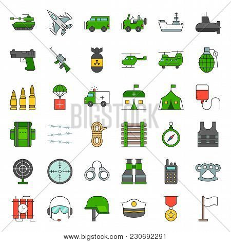 Army And Military Icon Set, Filled Outline Design Vector
