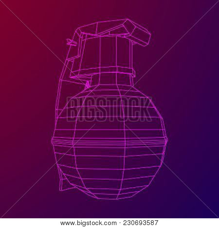 Hand Bomb Frag Grenade Wireframe Low Poly Mesh Vector Illustration