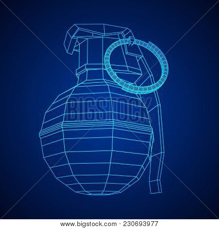 Hand Bomb Frag Grenade Wireframe Low Poly Mesh Vector Illustration