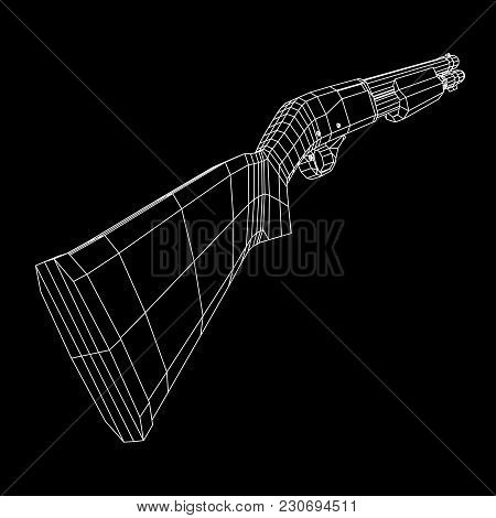 Shotgun Rifle Hunting Carbine Wireframe Low Poly Mesh Vector Illustration