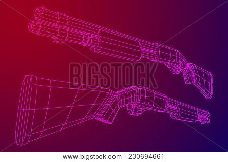 Shotgun Rifle Hunting Carbine Wireframe Low Poly Mesh Vector Illustration