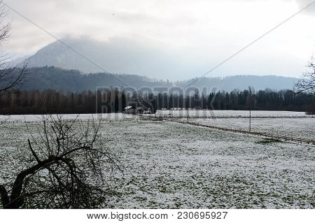 A Snowy Landscape In The French Savoy Area.