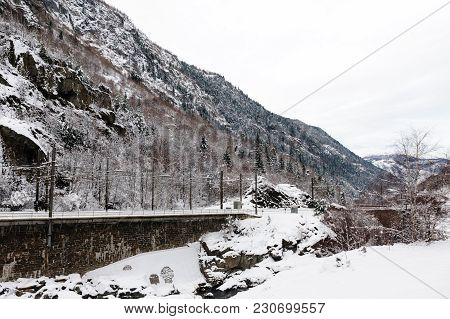 A Snowy Landscape In The French Alps, Along The Road Between France And Italy.