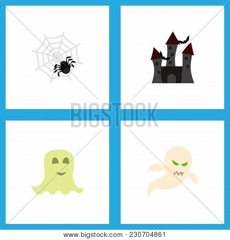 Icon Flat Festival Set Of Specter, Phantom, Castle And Other  Objects. Also Includes Ghost, Specter,