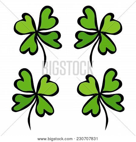 Four Leaf Green Clover. Luck, Success Symbol. Good Luck. Irish Luch. Saint Patricks Day Ireland Vect
