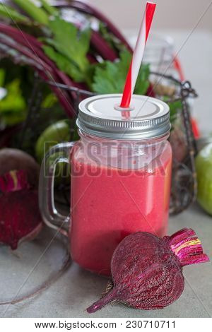 Healthy Dietary Detox Food, Fresh Smoothie Frim Young Red Beets