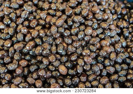 Turkish Style Prepared Olives In The Market Stands