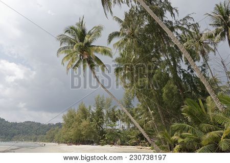Ko Kut,thailand- February 25,2018: People Sunbathe And Swim At The Beach Paradise Of Coconut Island