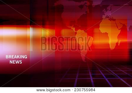 Graphical Breaking News Background With World Map And Grid Ground. 3d Illustration