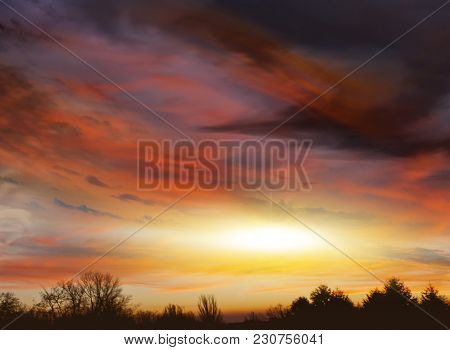 Abstract Background, The Divine Sky . Dramatic Nature Background .  Sunset Or Sunrise With Clouds, L
