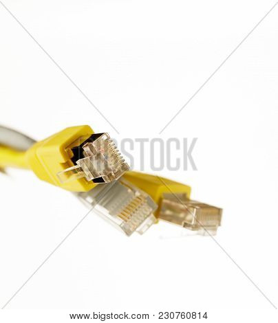 Network Cat6e Cable With Rj45 Connector On White Background