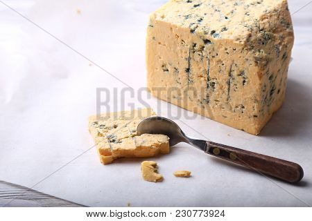 Mature Blue Stilton Cheese. Cheese. Tasty Appetizer