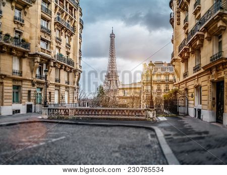 The Eifel Tower In Paris From A Tiny Street