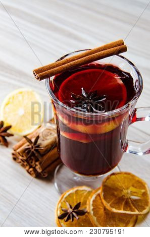 Mulled wine glintwine served in glasses for christmas table