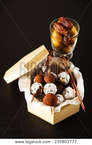 Cacao Truffle And White Snow Candy . Finger Snack