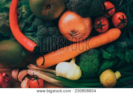 Fresh Green And Orange Vegetables For Cooking - Food Background Still Life Unusual Colors