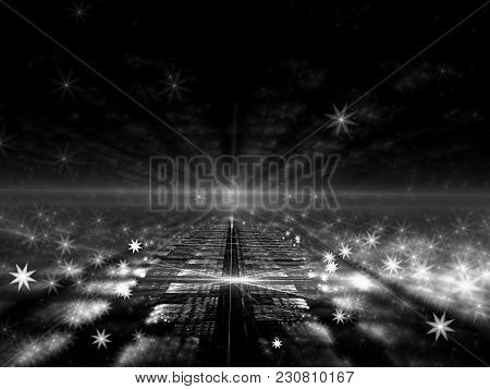 Monochrome Blurred Background - Abstract Computer-generated Image. Fractal Art: Surface With Grid An