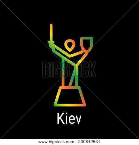 Kiev, Ukraine Vector Line Icon. Kiev Madrid Landmark, Emblem, Print, Label, Symbol. Statue Of Libert