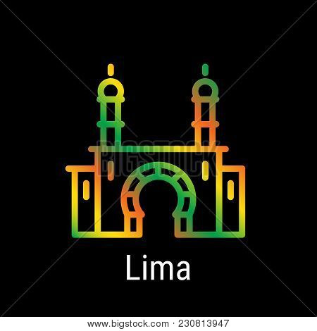Lima, Peru Vector Line Icon. Lima Madrid Landmark, Emblem, Print, Label, Symbol. Park Of Friendship 