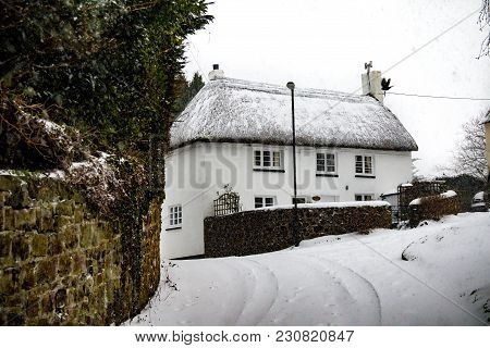 Drewsteignton, Devon, United Kingdom, 01/03/2018:- Snow Covered Landscape During The Beast From The 
