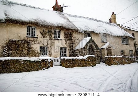 Drewsteignton, Devon, United Kingdom, 01/03/2018:- Snow Covered Landscape During The Beast From The 
