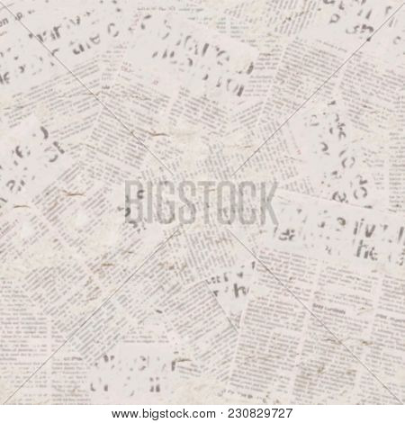 Old Grunge Newspaper Collage Paper Texture Square Background. Blurred Vintage Newspaper Background. 