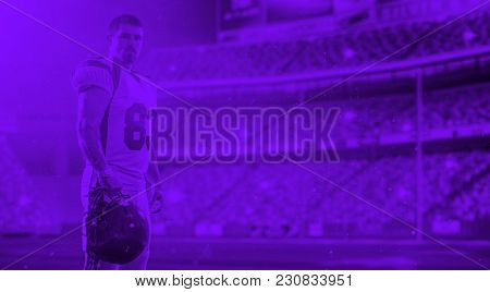 duo toned american football player in  arena at night with stadium lights